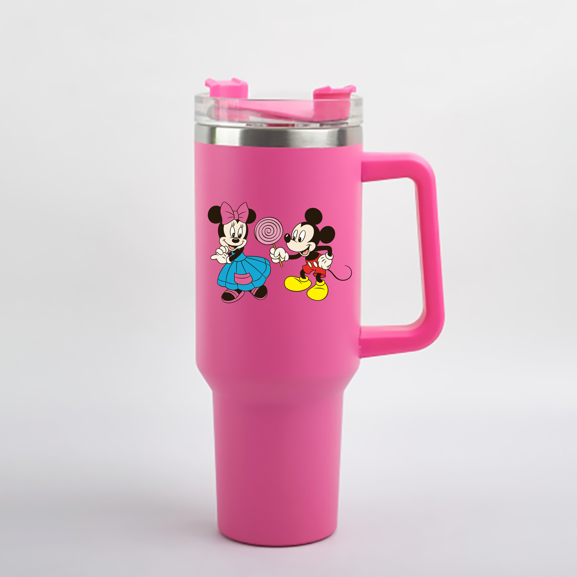 （画像用） ミッキーマウス Mickey Mouse 1200mL車用タンブラー - クリスタルステッカー（プラスチックストロー付き）